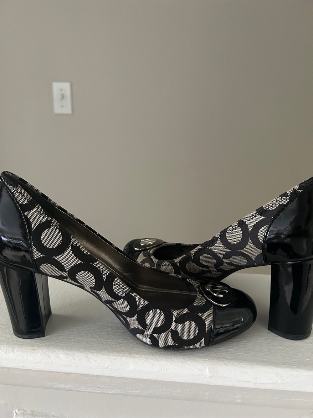 Coach Black and Gray Signature Block Heel Pumps